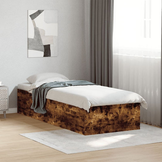Bed Frame without Mattress Smoked Oak 75x190 cm Small Single Engineered Wood