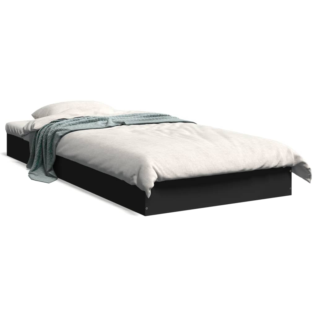 Bed Frame without Mattress Black 75x190 cm Small Single Engineered Wood