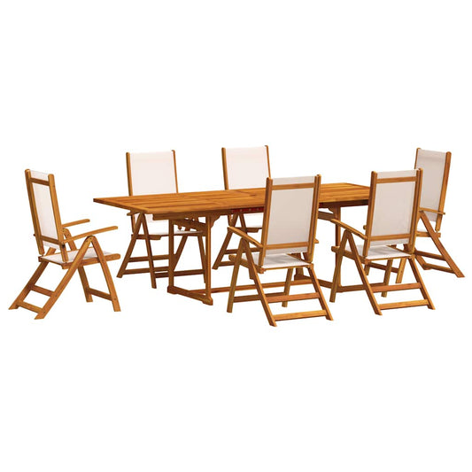 7 Piece Garden Dining Set Solid Wood Acacia and Textilene