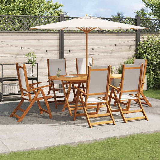 7 Piece Garden Dining Set Solid Wood Acacia and Textilene