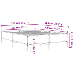 Bed Frame Grey Sonoma 160x200 cm Engineered Wood and Metal
