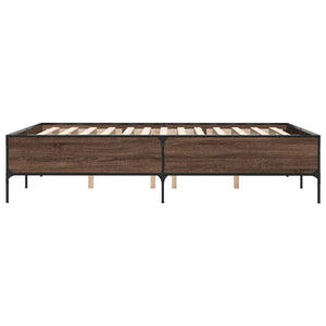 Bed Frame Brown Oak 150x200 cm King Size Engineered Wood and Metal