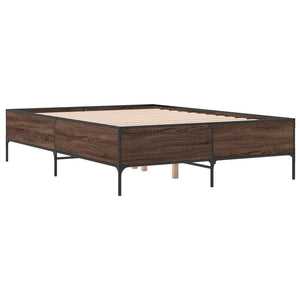 Bed Frame Brown Oak 150x200 cm King Size Engineered Wood and Metal