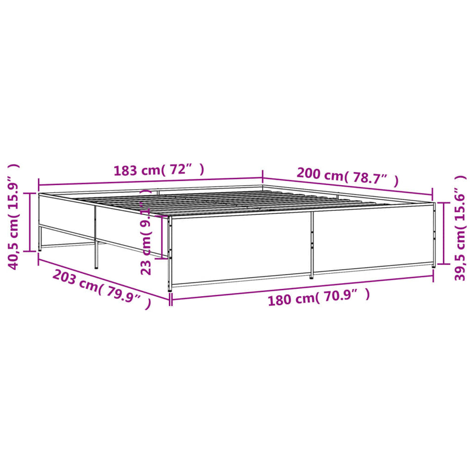 Bed Frame Black 180x200 cm Super King Engineered Wood and Metal