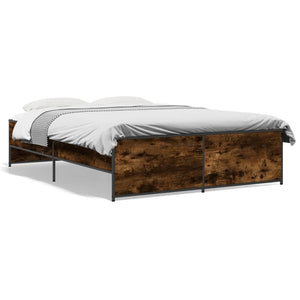 Bed Frame Smoked Oak 140x190 cm Engineered Wood and Metal