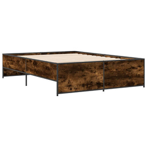 Bed Frame Smoked Oak 140x190 cm Engineered Wood and Metal