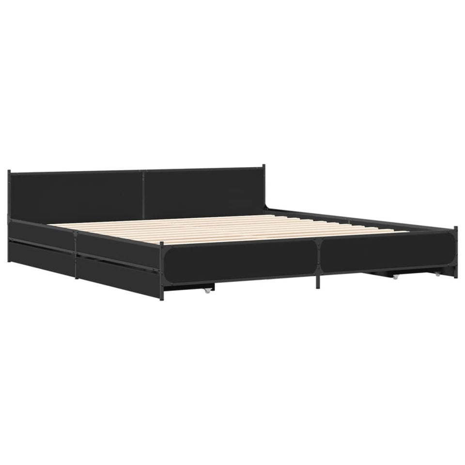 Bed Frame with Drawers without Mattress Black 200x200 cm