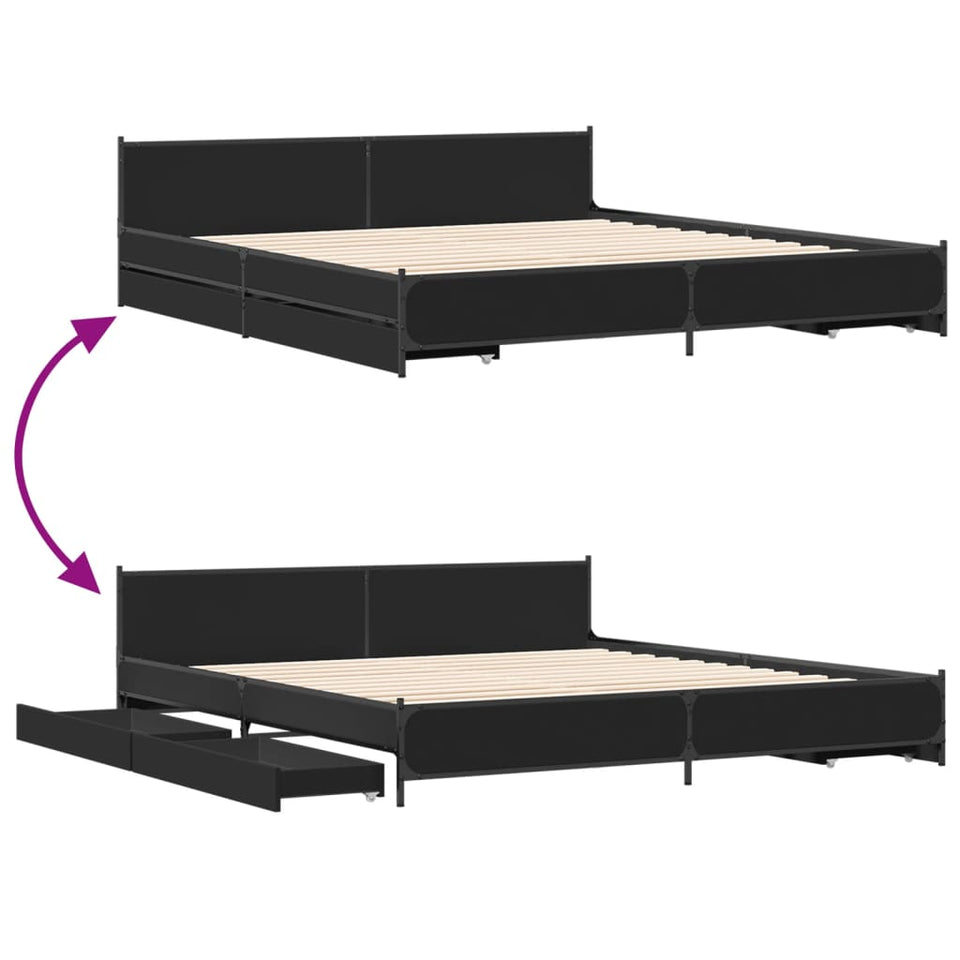 Bed Frame with Drawers without Mattress Black 200x200 cm