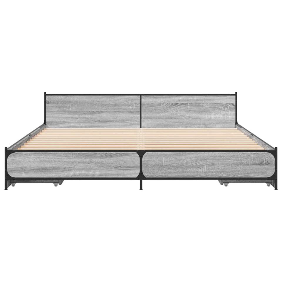 Bed Frame with Drawers without Mattress Grey Sonoma 200x200 cm