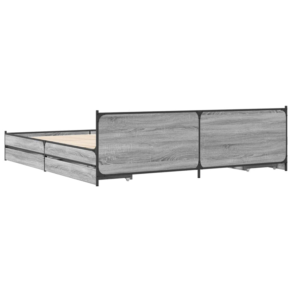 Bed Frame with Drawers without Mattress Grey Sonoma 200x200 cm