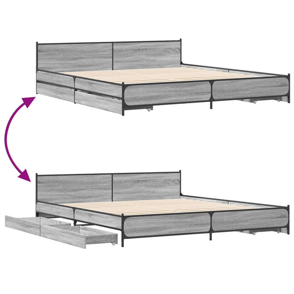 Bed Frame with Drawers without Mattress Grey Sonoma 200x200 cm