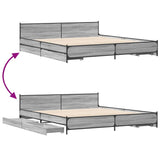 Bed Frame with Drawers without Mattress Grey Sonoma 200x200 cm