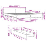 Bed Frame with Drawers without Mattress Grey Sonoma 200x200 cm