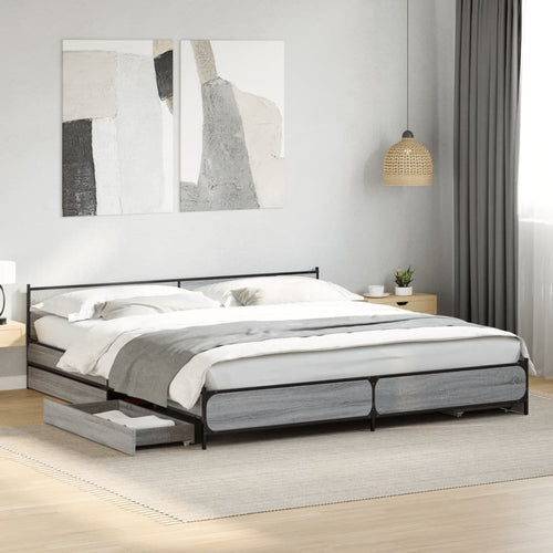 Bed Frame with Drawers without Mattress Grey Sonoma 200x200 cm