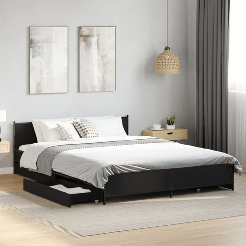 Bed Frame with Drawers without Mattress Black 150x200 cm King Size