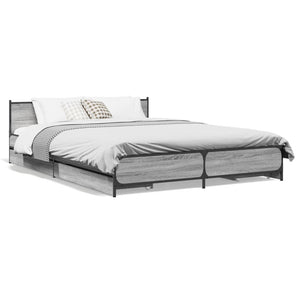 Bed Frame with Drawers without Mattress Grey Sonoma 150x200 cm King Size