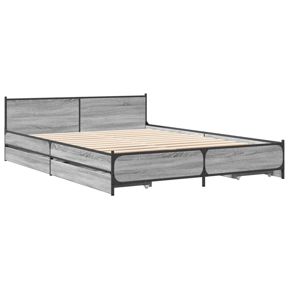 Bed Frame with Drawers without Mattress Grey Sonoma 150x200 cm King Size