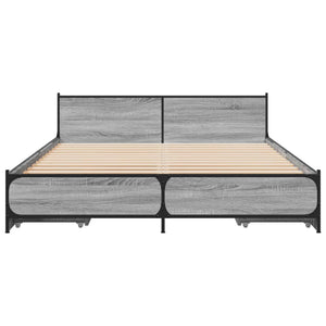 Bed Frame with Drawers without Mattress Grey Sonoma 150x200 cm King Size