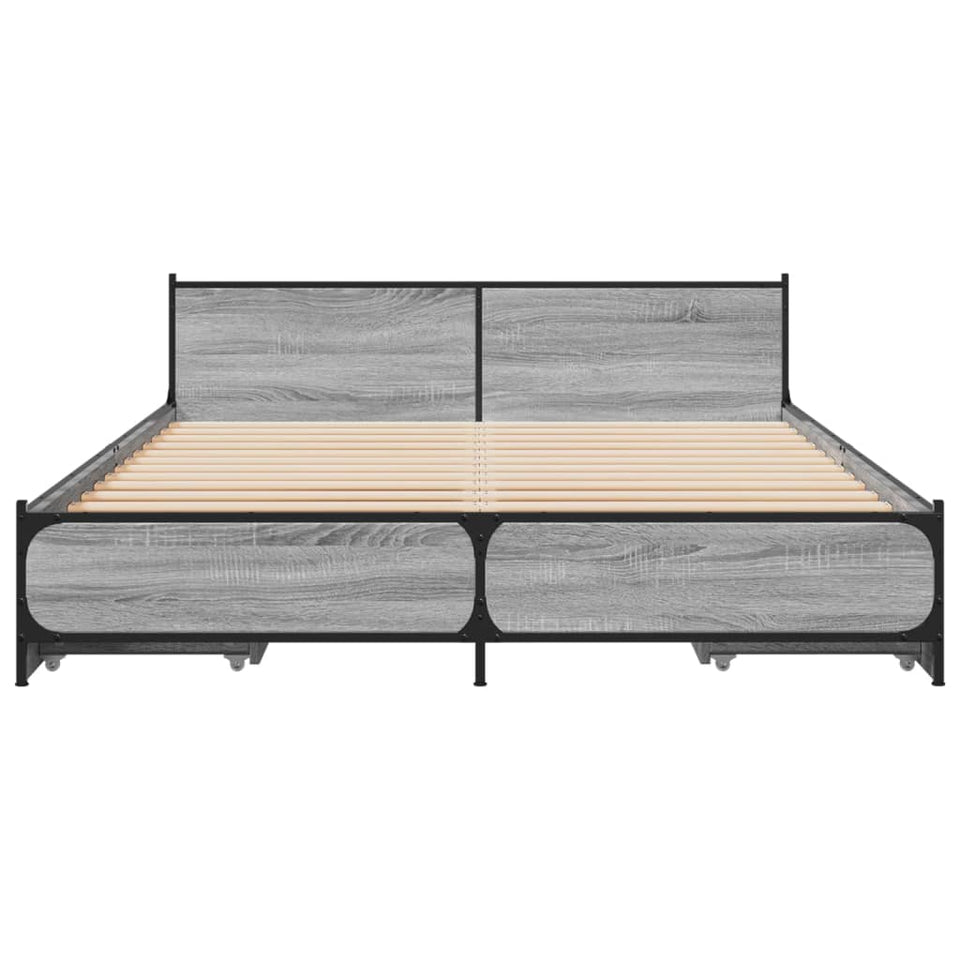 Bed Frame with Drawers without Mattress Grey Sonoma 150x200 cm King Size