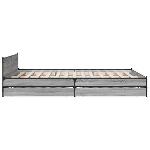 Bed Frame with Drawers without Mattress Grey Sonoma 150x200 cm King Size