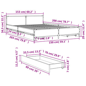 Bed Frame with Drawers without Mattress Grey Sonoma 150x200 cm King Size