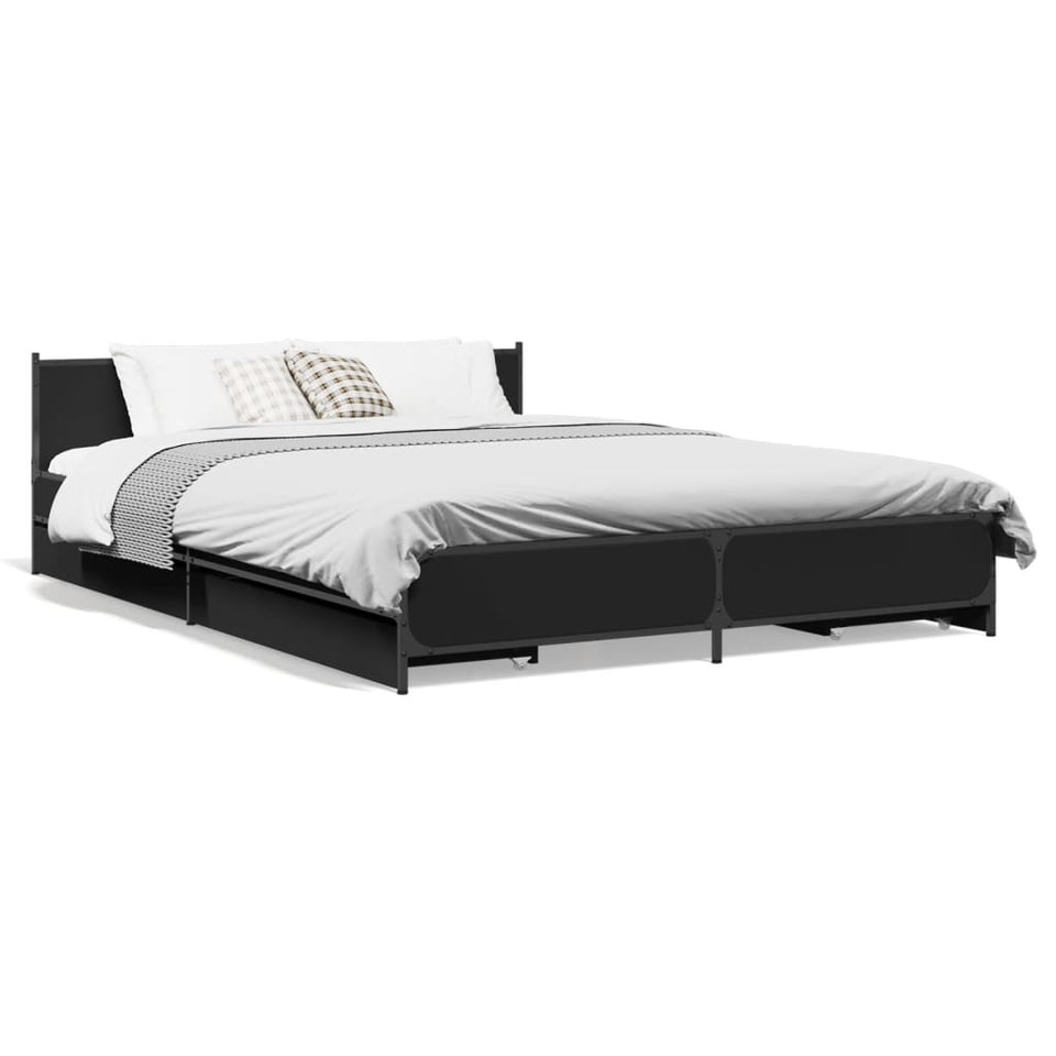 Bed Frame with Drawers without Mattress Black 140x200 cm