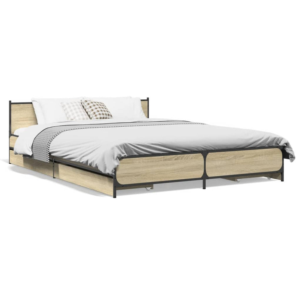 Bed Frame with Drawers without Mattress Sonoma Oak 140x200 cm