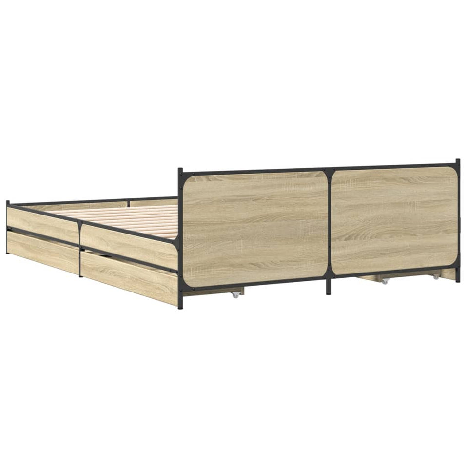 Bed Frame with Drawers without Mattress Sonoma Oak 140x200 cm