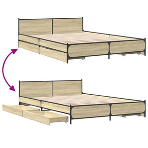 Bed Frame with Drawers without Mattress Sonoma Oak 140x200 cm