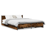 Bed Frame with Drawers without Mattress Smoked Oak 140x200 cm