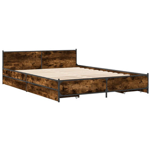 Bed Frame with Drawers without Mattress Smoked Oak 140x200 cm