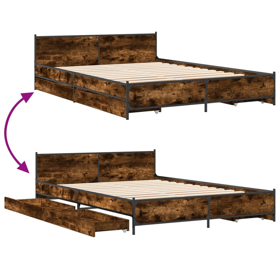 Bed Frame with Drawers without Mattress Smoked Oak 140x200 cm