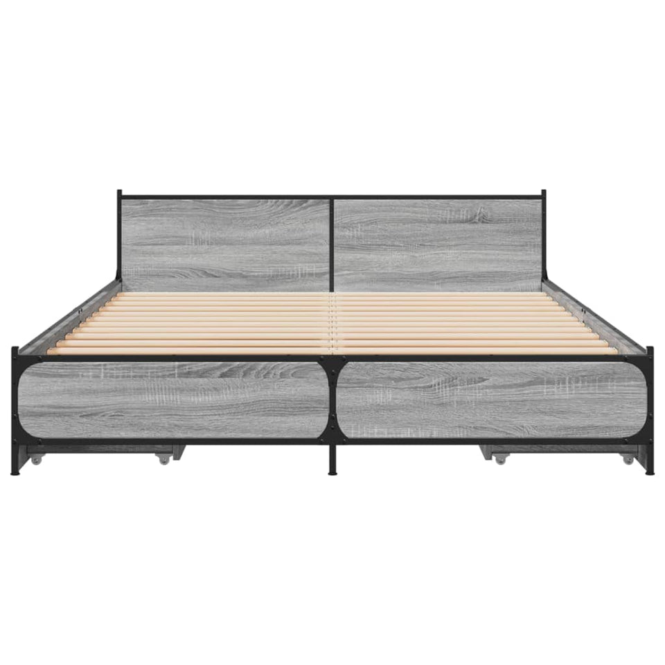 Bed Frame with Drawers without Mattress Grey Sonoma 140x200 cm