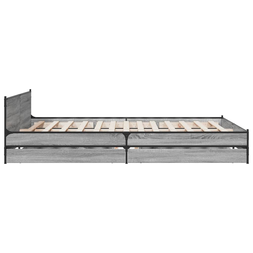 Bed Frame with Drawers without Mattress Grey Sonoma 140x200 cm