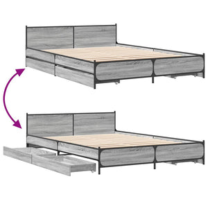 Bed Frame with Drawers without Mattress Grey Sonoma 140x200 cm