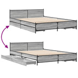 Bed Frame with Drawers without Mattress Grey Sonoma 140x200 cm