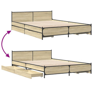 Bed Frame with Drawers without Mattress Sonoma Oak 120x200 cm