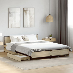 Bed Frame with Drawers without Mattress Sonoma Oak 120x200 cm