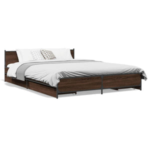 Bed Frame with Drawers without Mattress Brown Oak 120x200 cm