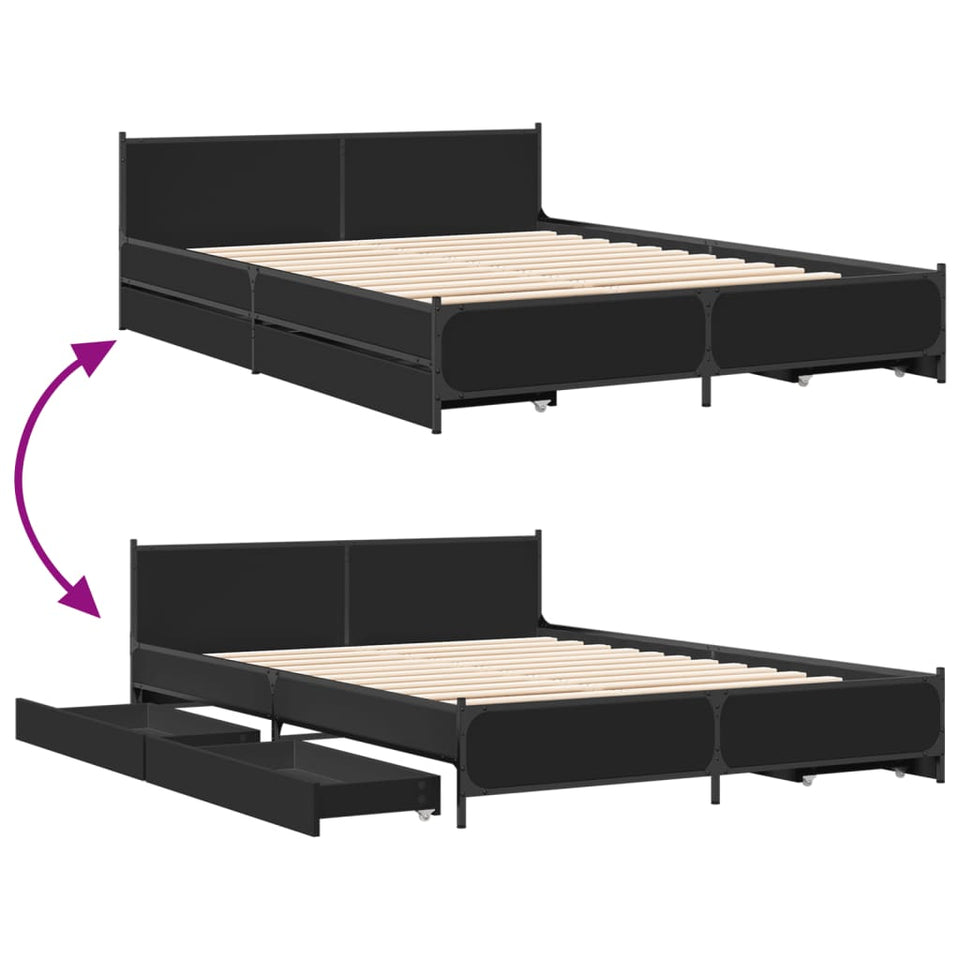 Bed Frame with Drawers without Mattress Black 135x190 cm Double