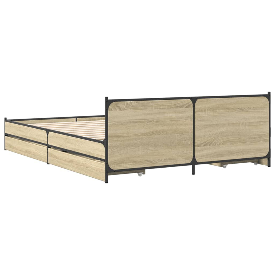 Bed Frame with Drawers Sonoma Oak 135x190 cm Double Engineered Wood