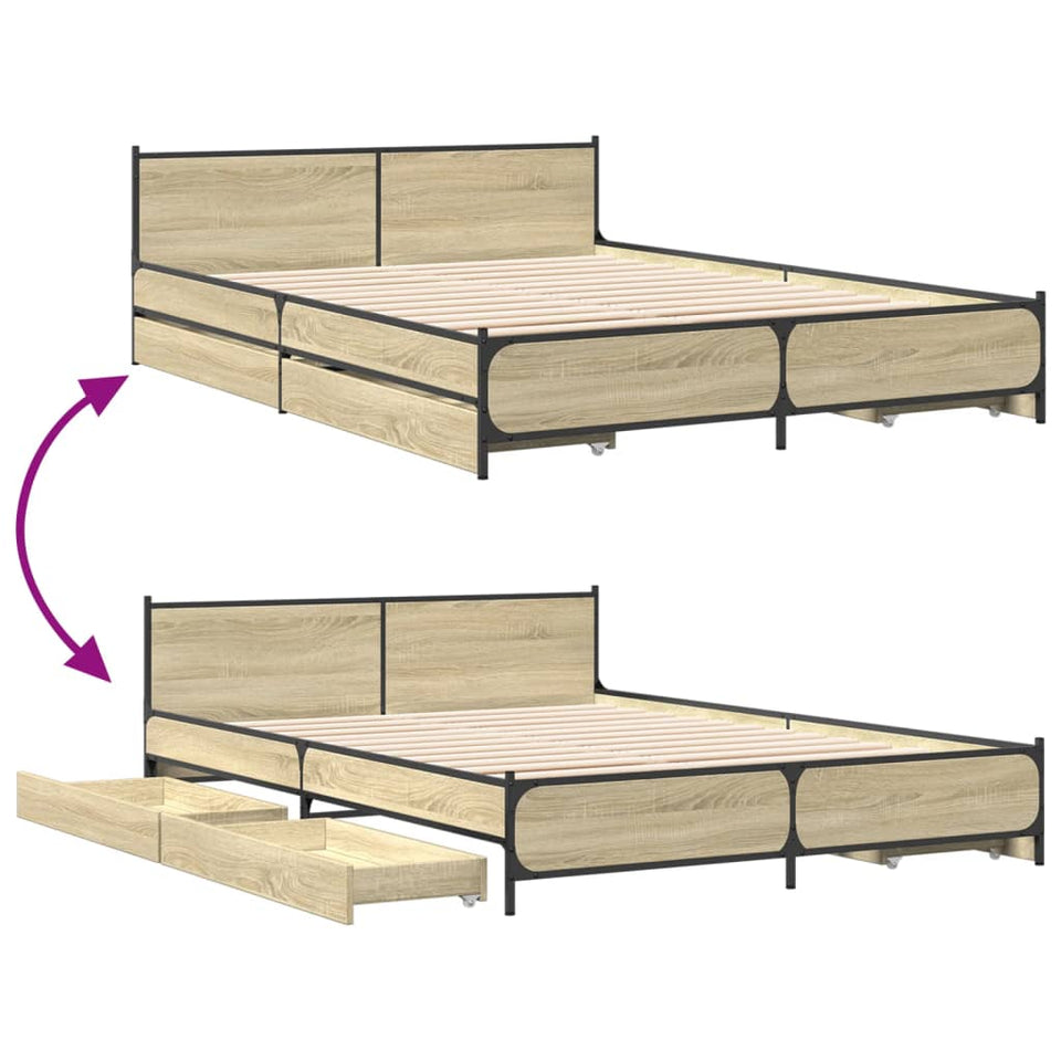 Bed Frame with Drawers Sonoma Oak 135x190 cm Double Engineered Wood