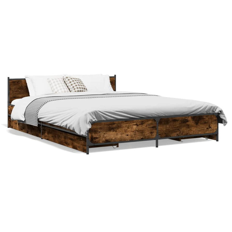 Bed Frame with Drawers without Mattress Smoked Oak 135x190 cm Double