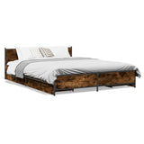 Bed Frame with Drawers without Mattress Smoked Oak 135x190 cm Double