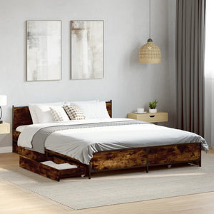 Bed Frame with Drawers without Mattress Smoked Oak 135x190 cm Double