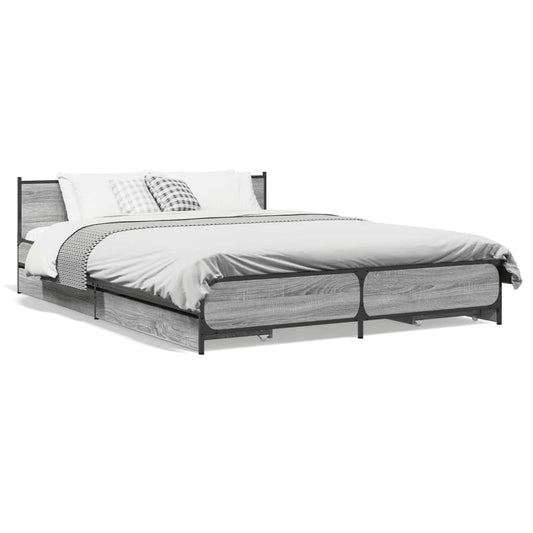 Bed Frame with Drawers without Mattress Grey Sonoma 135x190 cm Double