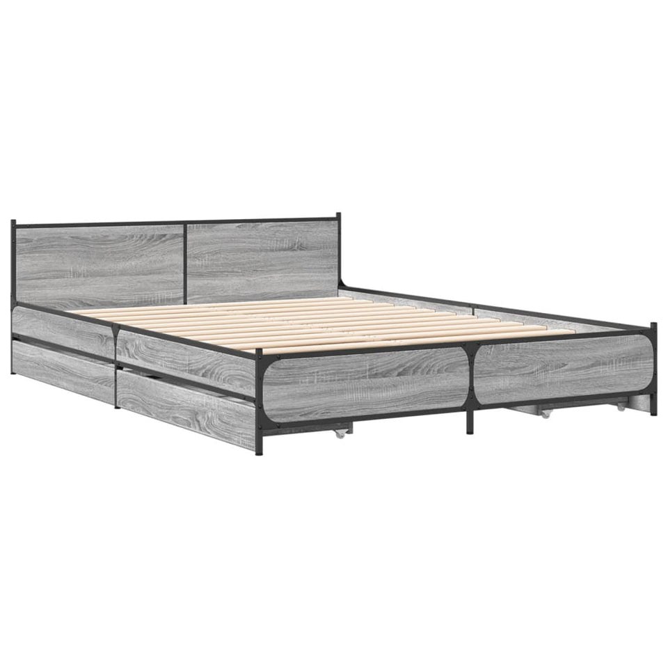 Bed Frame with Drawers Grey Sonoma 135x190 cm Double Engineered Wood