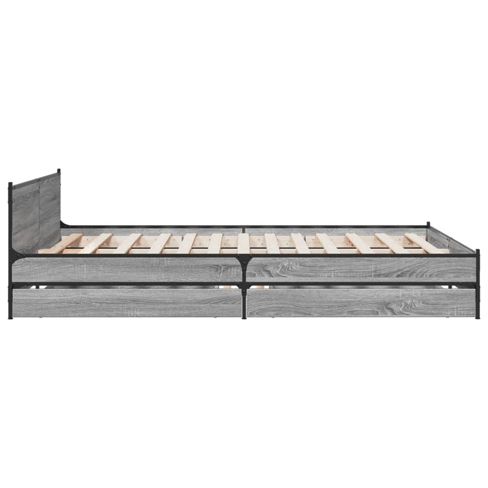 Bed Frame with Drawers Grey Sonoma 135x190 cm Double Engineered Wood