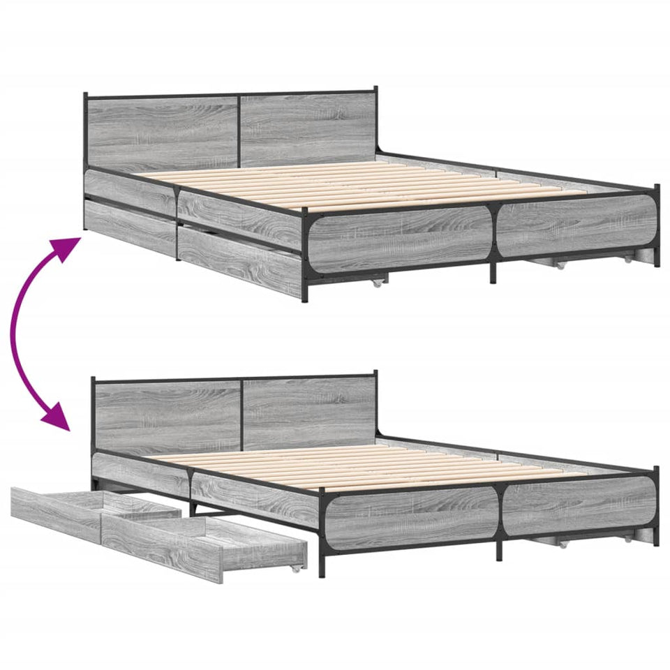 Bed Frame with Drawers Grey Sonoma 135x190 cm Double Engineered Wood