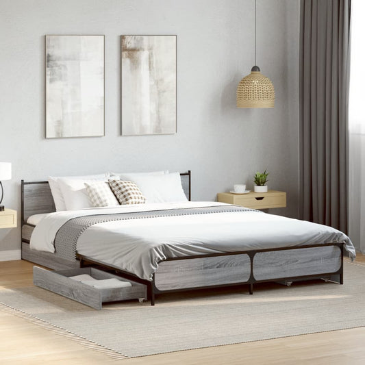 Bed Frame with Drawers without Mattress Grey Sonoma 135x190 cm Double